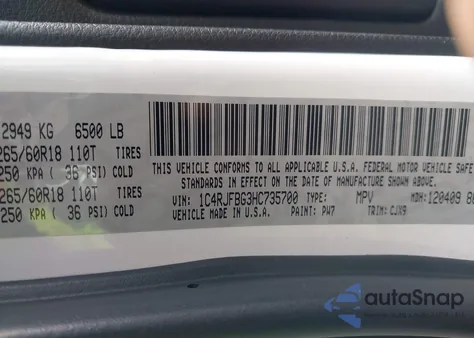 2017 Jeep Grand Cherokee Limited 4X4 z USA, uszkodzony, nr VIN 1C4RJFBG3HC735700